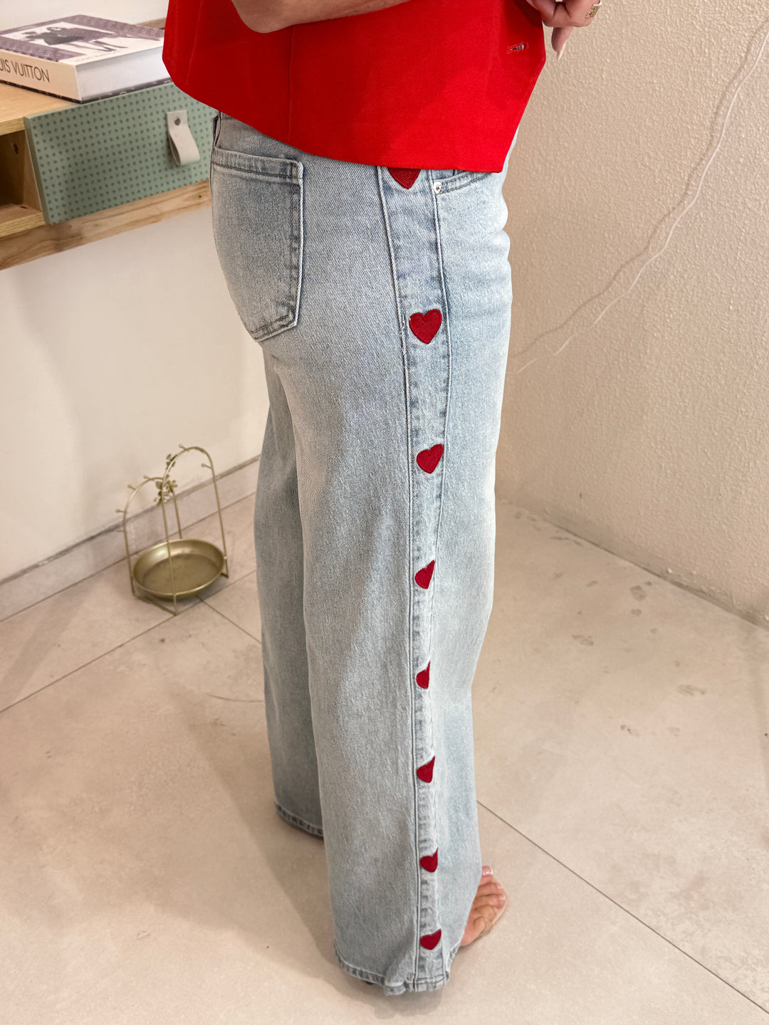 Jean bleu bandes cœurs Red 0236