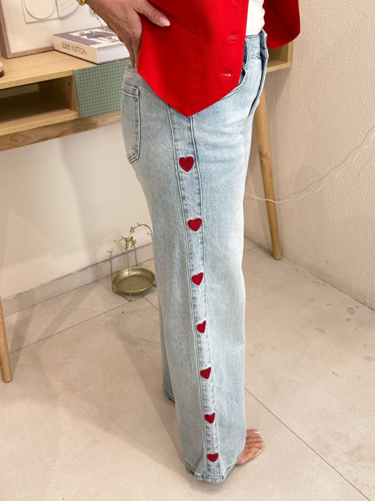 Jean bleu bandes cœurs Red 0236