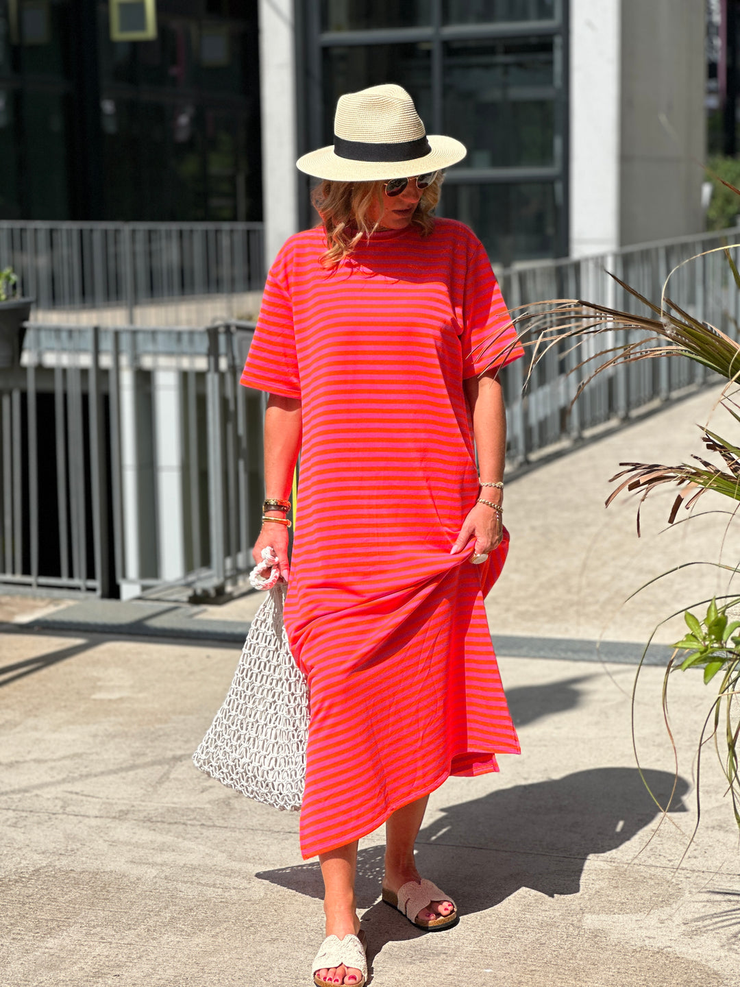 Robe longue rayure manches courtes