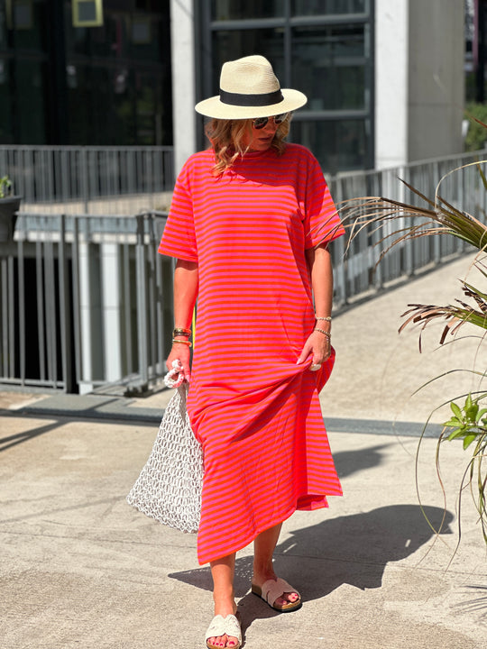 Robe longue rayure manches courtes