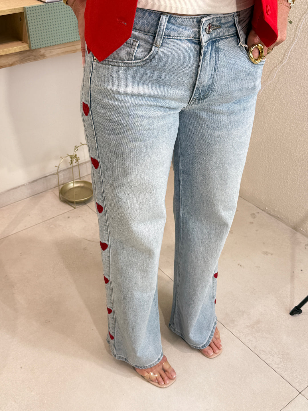 Jean bleu bandes cœurs Red 0236