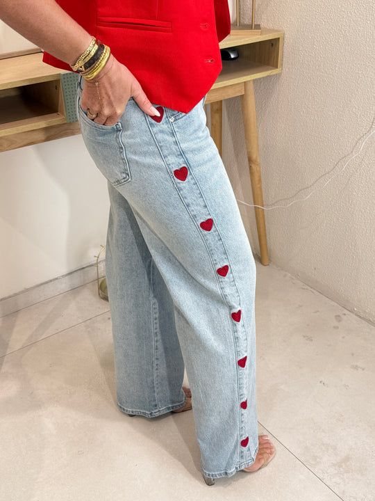 Jean bleu bandes cœurs Red 0236
