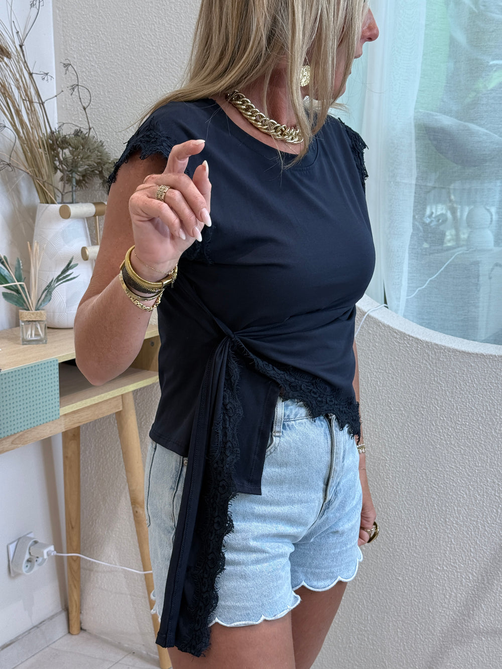 T-shirt BLEU MARINE croisé
