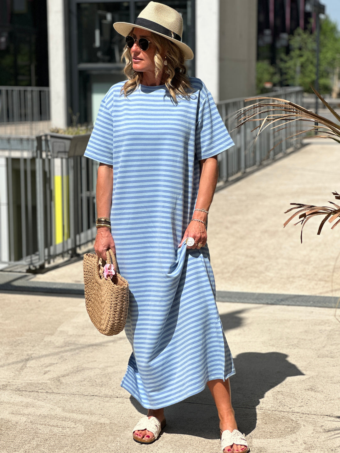 Robe longue rayure manches courtes