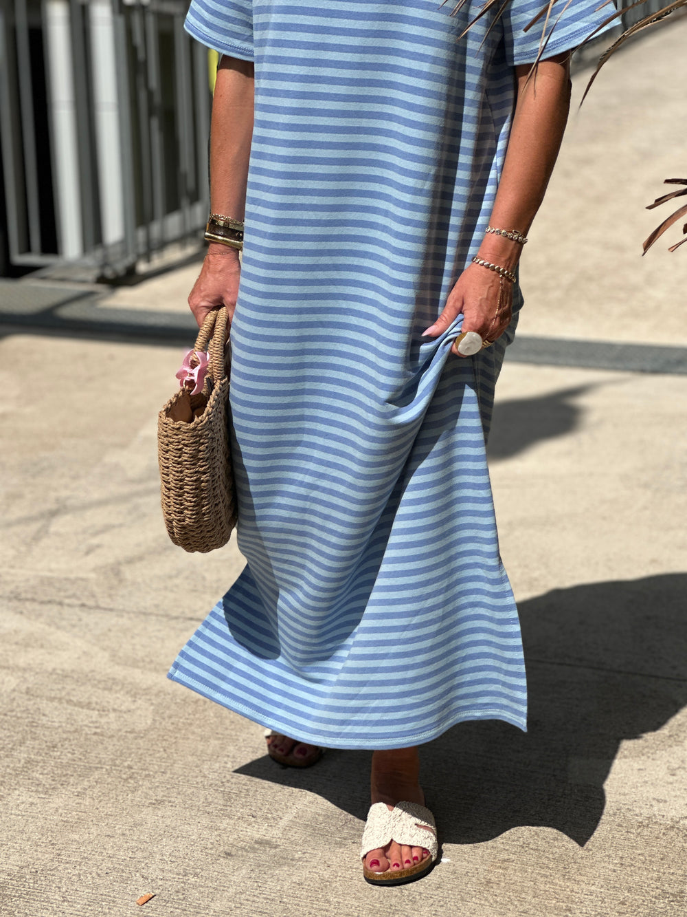 Robe longue rayure manches courtes