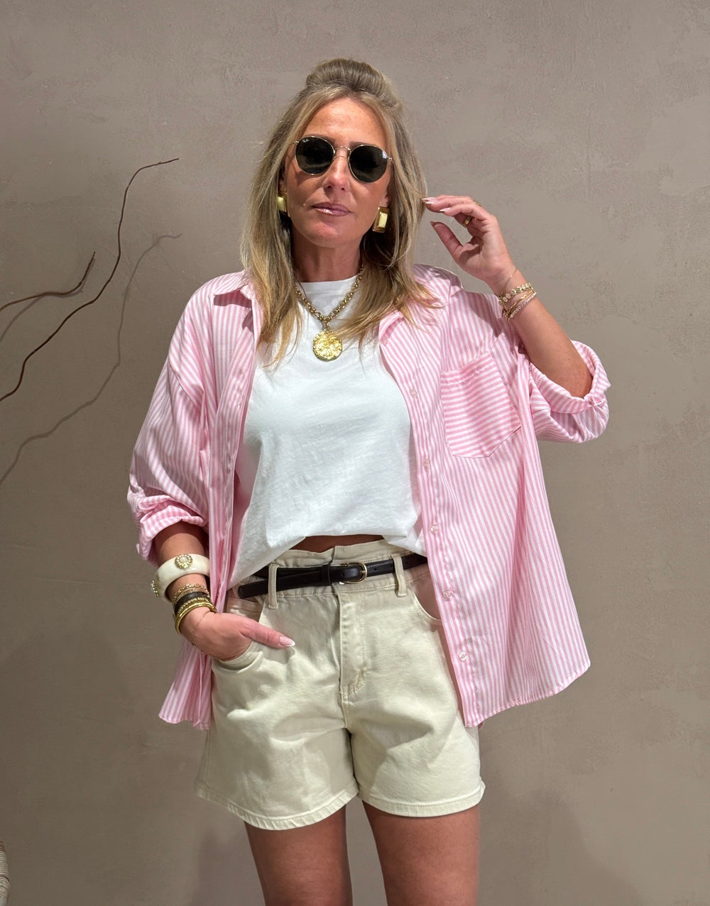 Chemise rayure love en rose