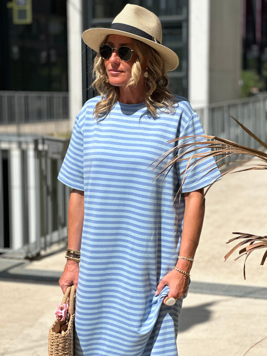 Robe longue rayure manches courtes