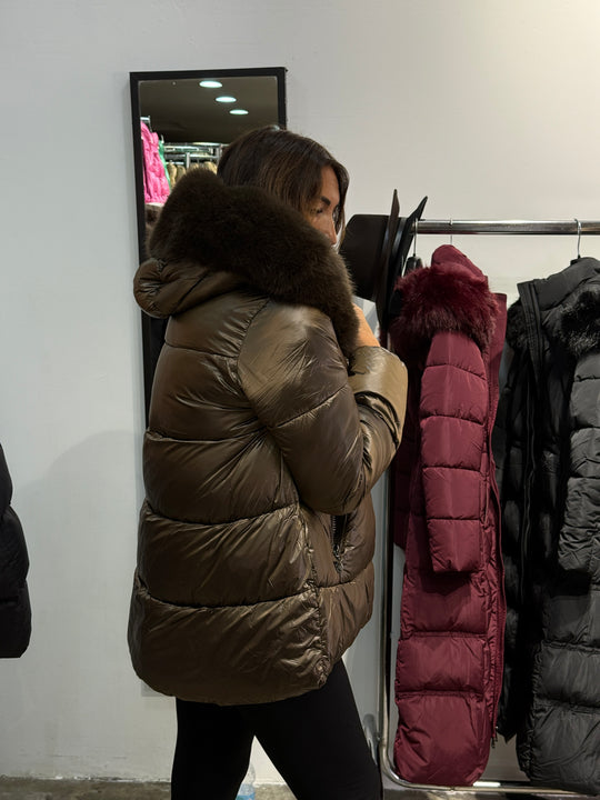 Doudoune court capuche choco