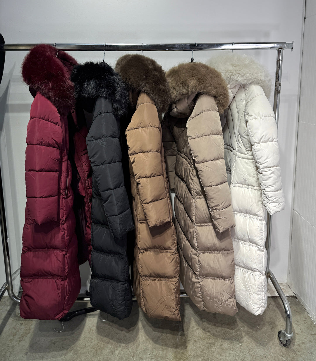 Doudoune longue capuche fourrure Bordeaux 25510