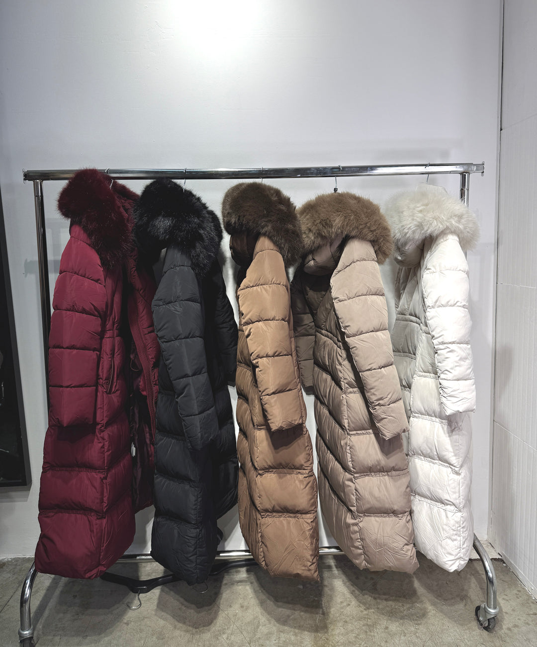 Doudoune longue capuche fourrure Bordeaux 25510
