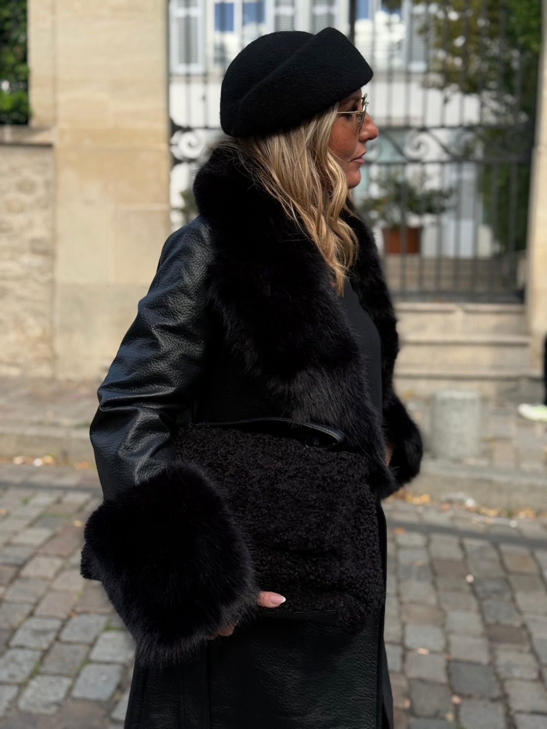 MANTEAU LONG EN SIMILICUIR Fourrure Noir 9202