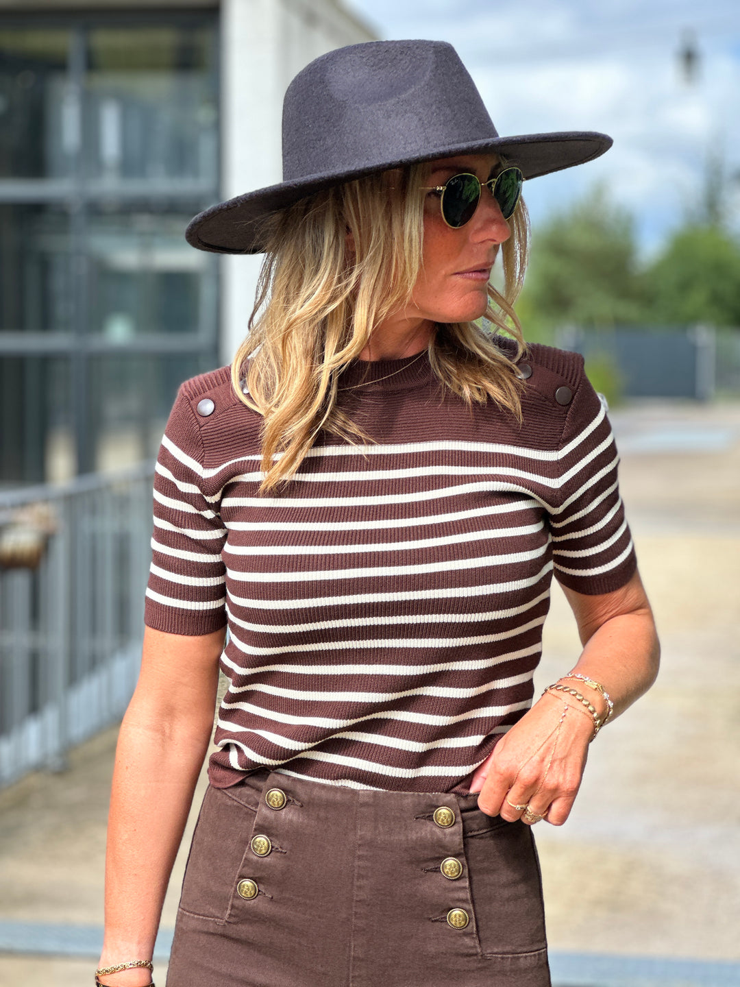 Top marinière manches courtes choco 6708