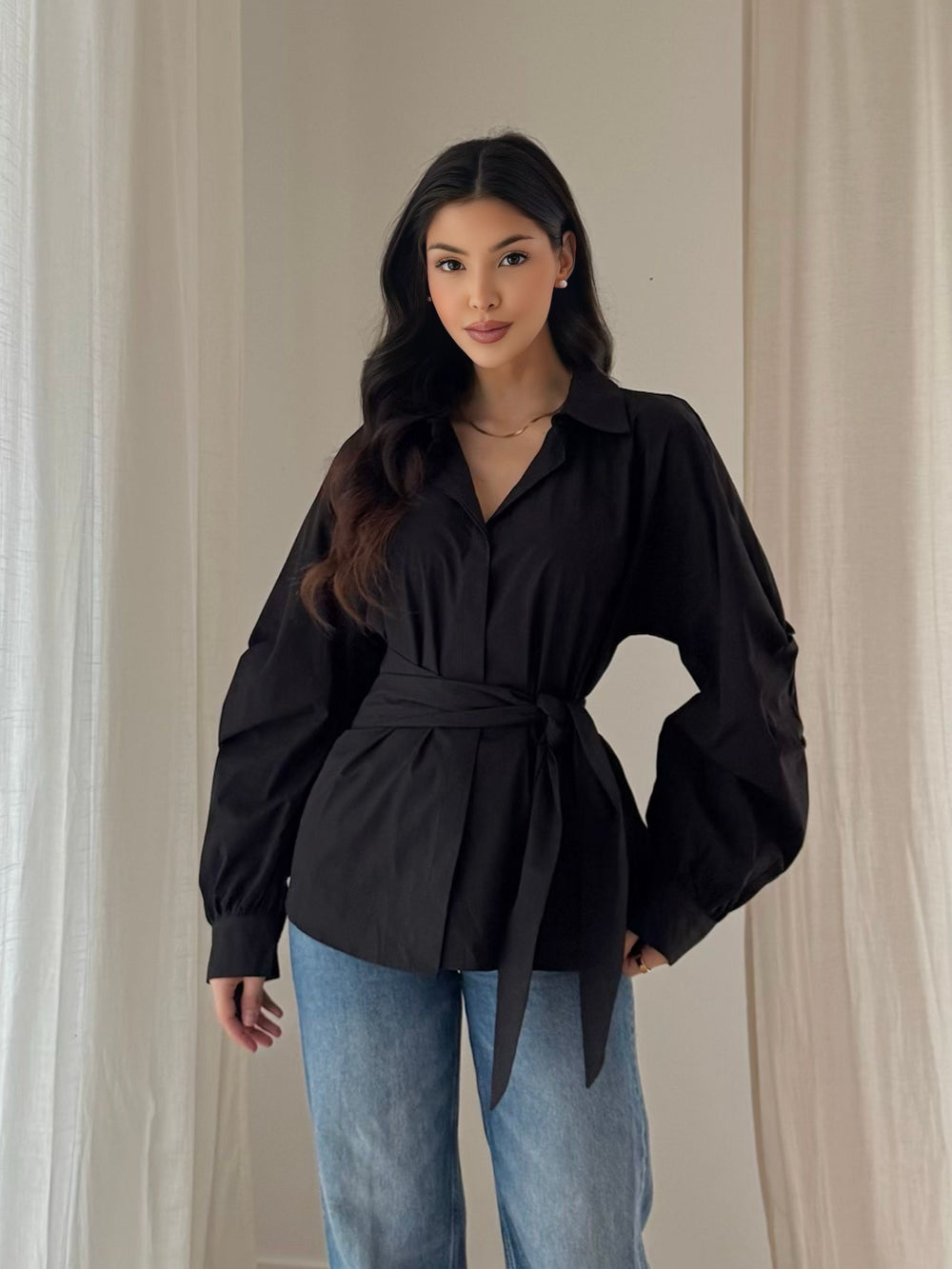 Chemise coton nouée Noir 539