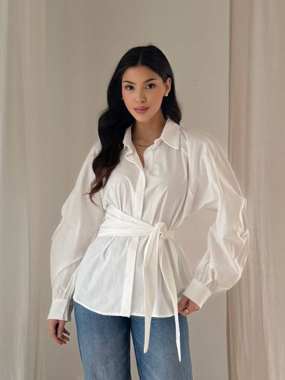 Chemise coton nouée blanc 539