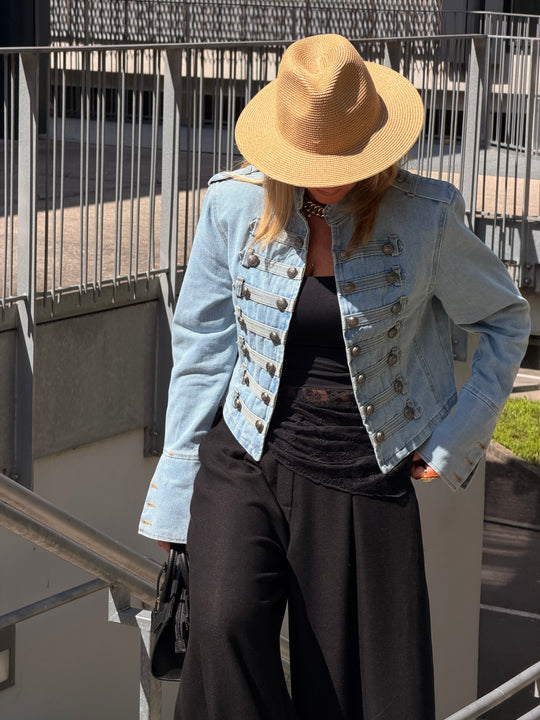 Veste jean officier Bleu claire 13955