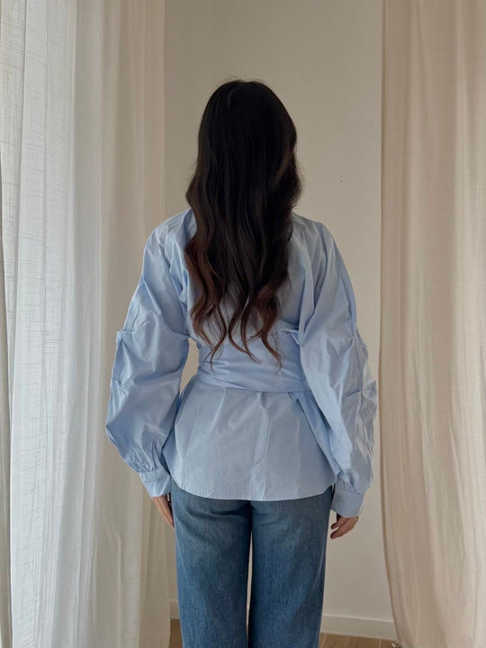 Chemise coton nouée 539 Bleu