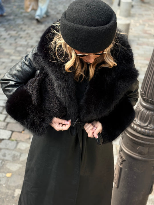 MANTEAU LONG EN SIMILICUIR Fourrure Noir 9202