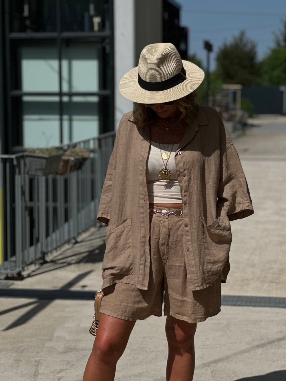 Blouse en lin camel 6681