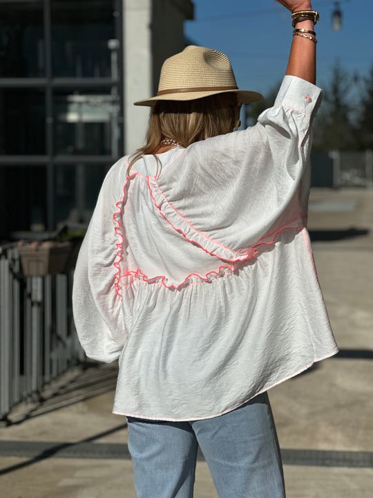 Chemise volant blanc/fluo rose 2935