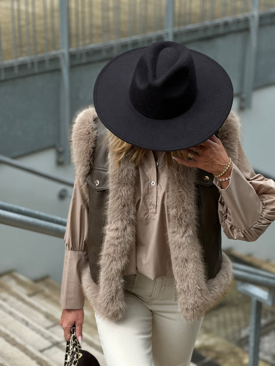 Veste sans manches similicuir fourrure 5627