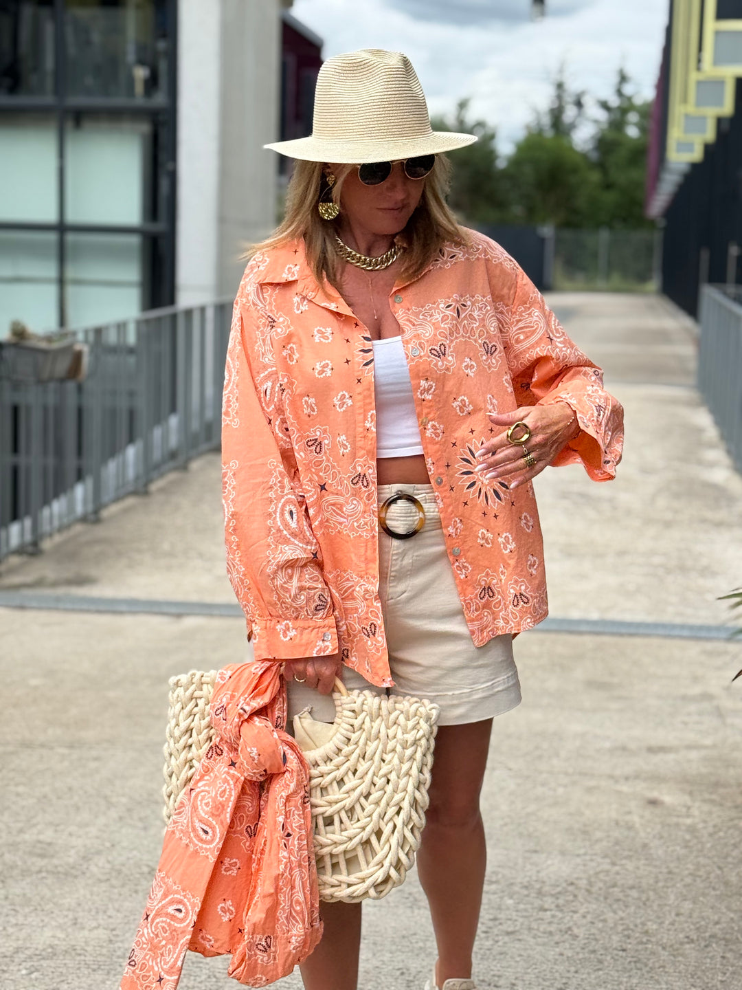 Chemise bandana avec écharpe orange
