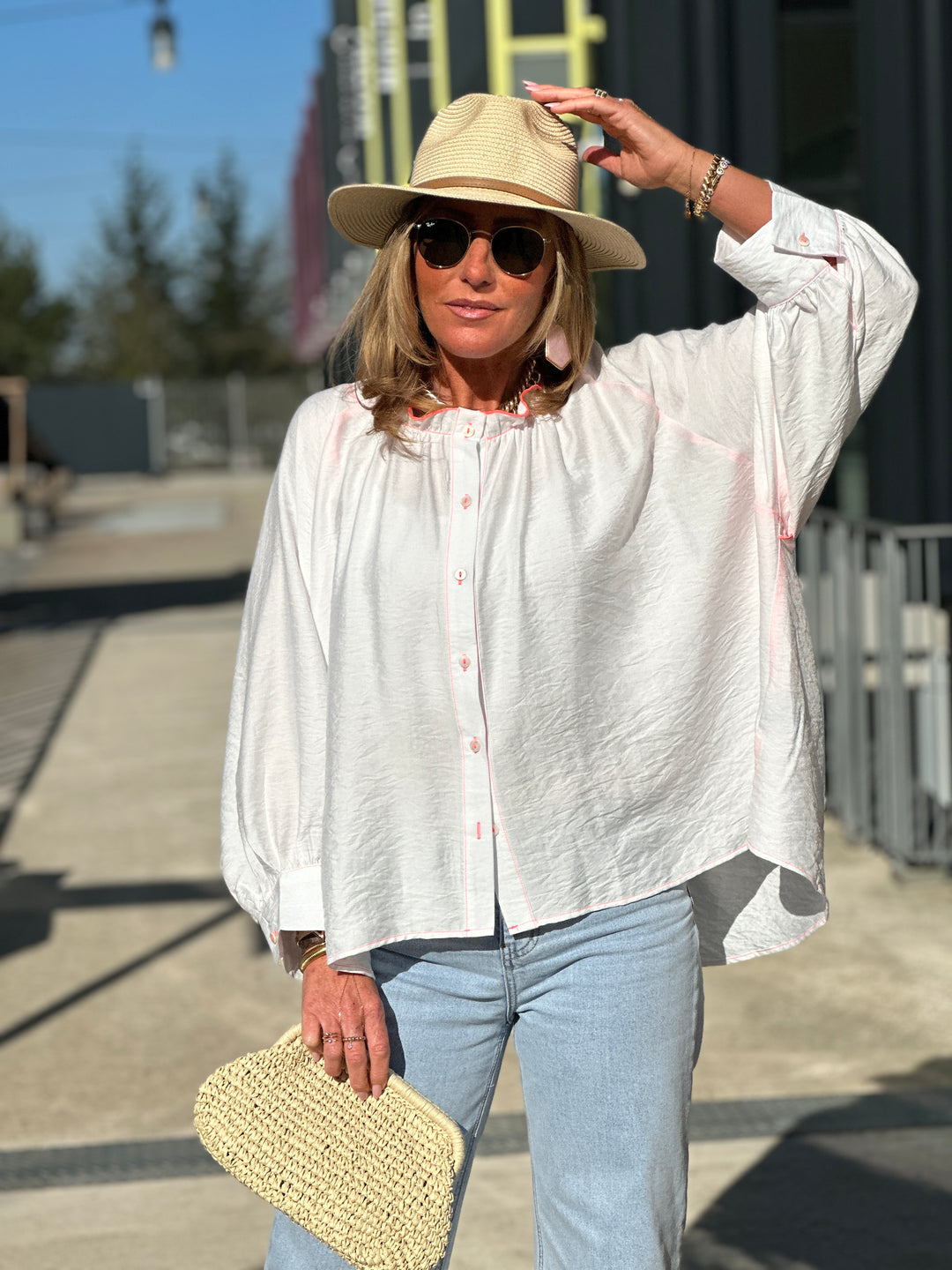 Chemise volant blanc/fluo rose 2935