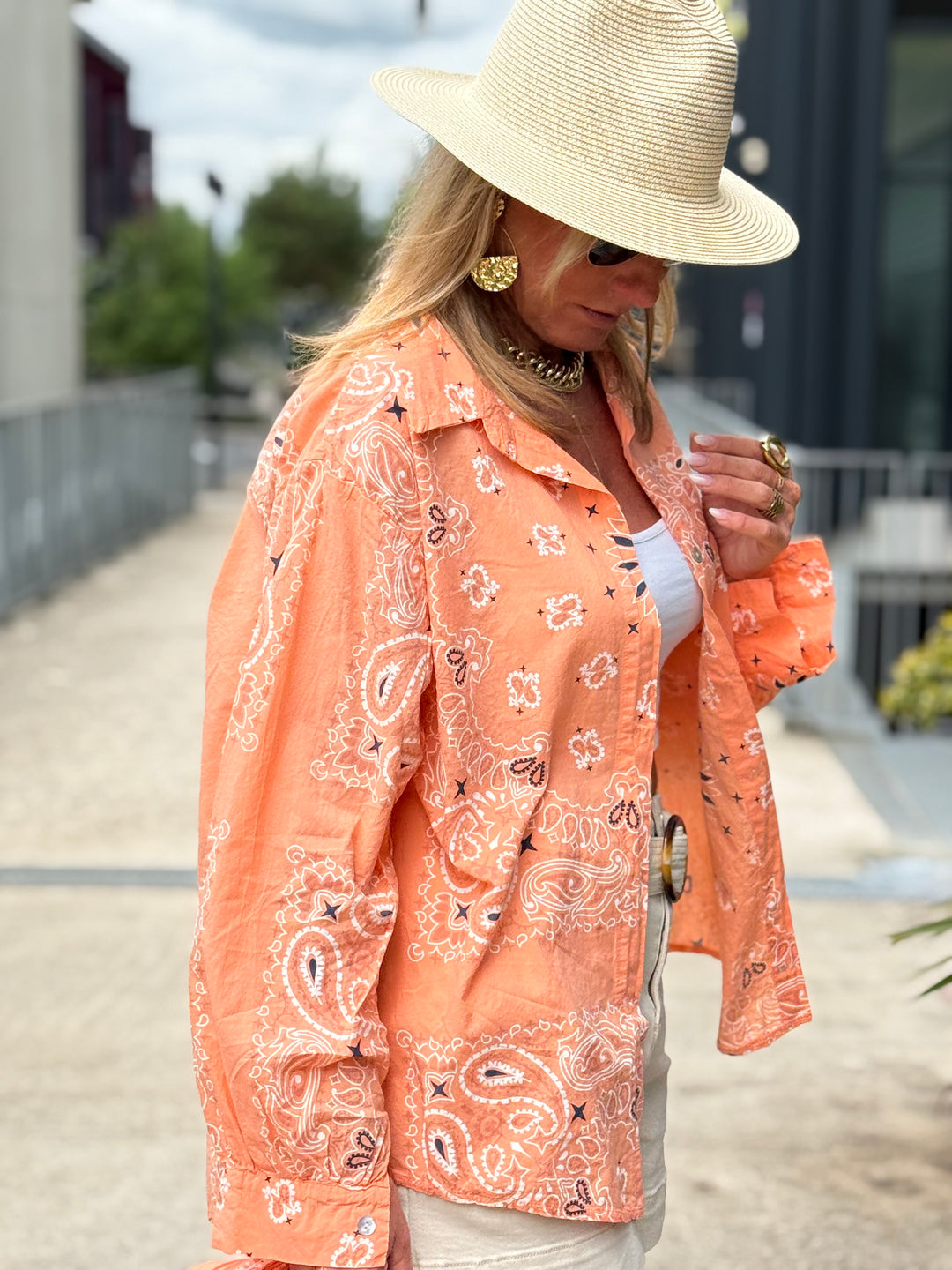 Chemise bandana avec écharpe orange
