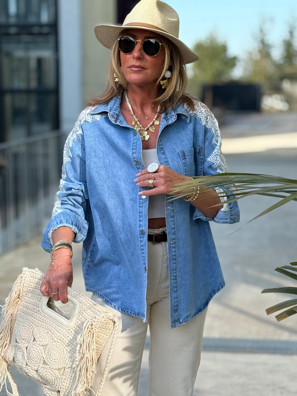Veste jean dentelle manches 8067