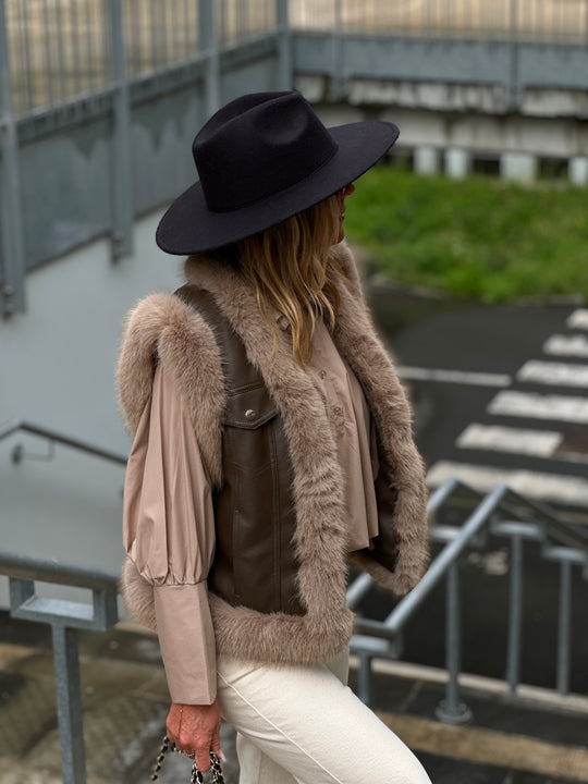 Veste sans manches similicuir fourrure 5627