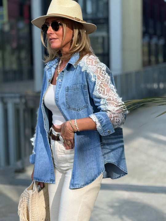 Veste jean dentelle manches 8067