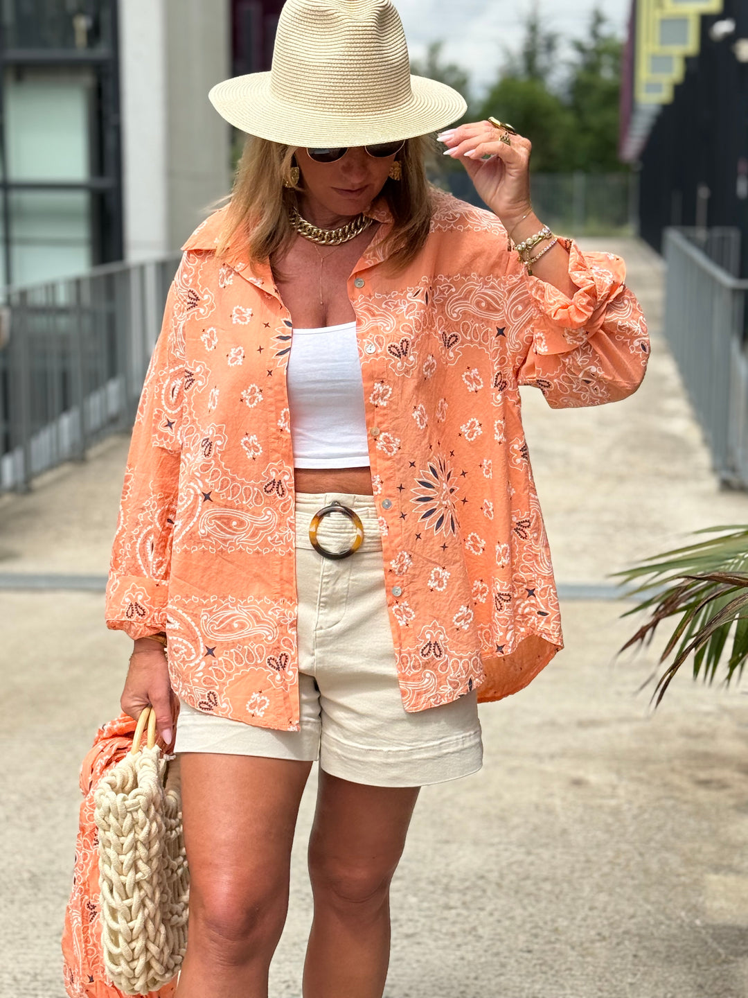 Chemise bandana avec écharpe orange