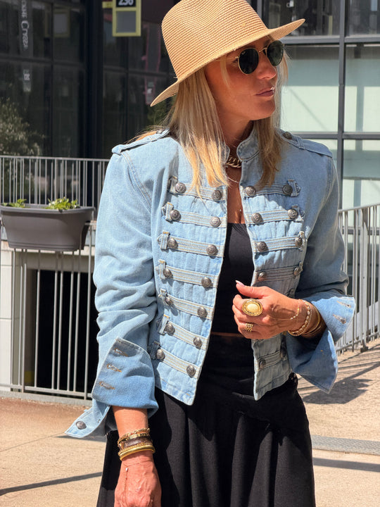 Veste jean officier Bleu claire 13955