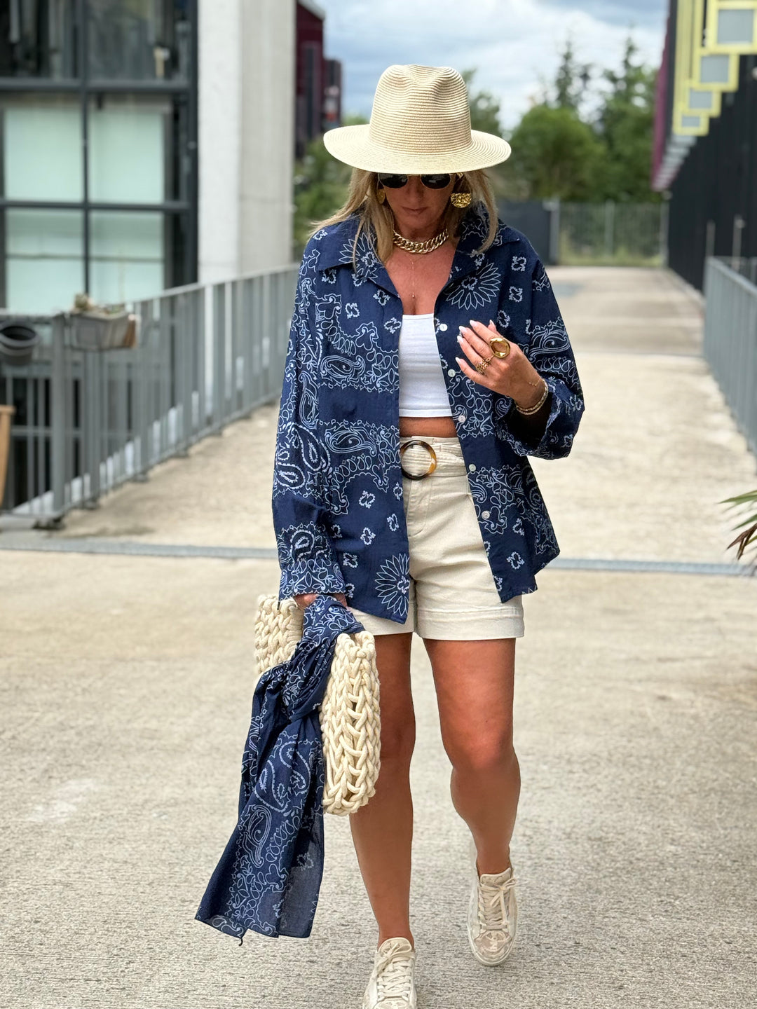 Chemise bandana avec écharpe bleu marine