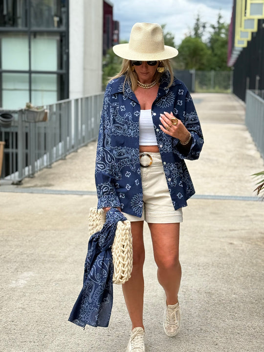 Chemise bandana avec écharpe bleu marine