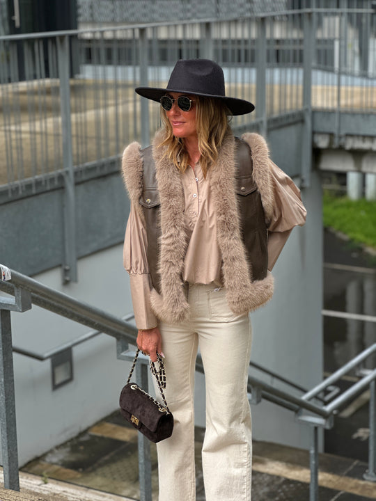 Veste sans manches similicuir fourrure 5627