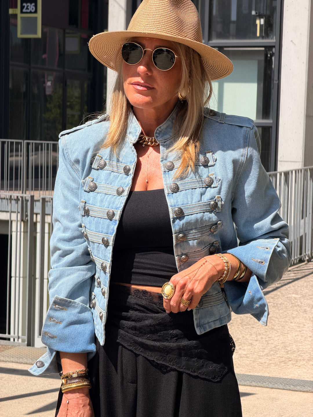 Veste jean officier Bleu claire 13955