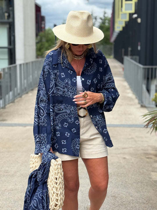 Chemise bandana avec écharpe bleu marine
