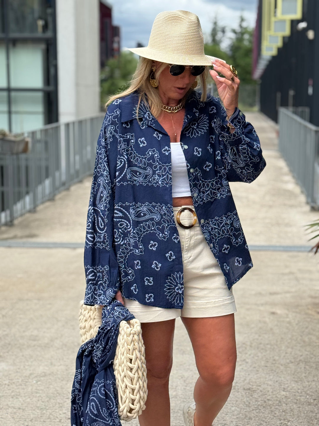 Chemise bandana avec écharpe bleu marine