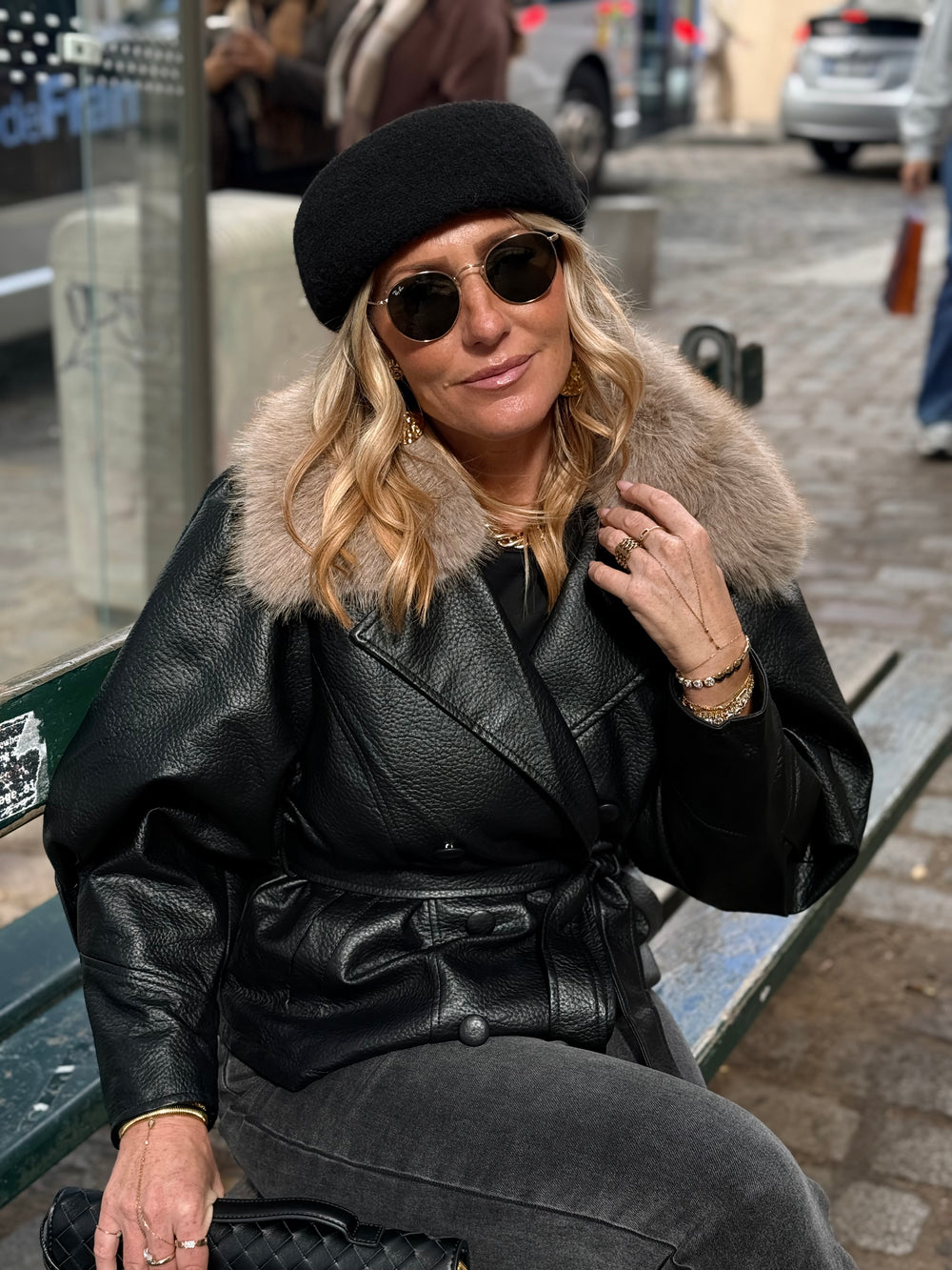 Veste similicuir Col fourrure Noir 202362
