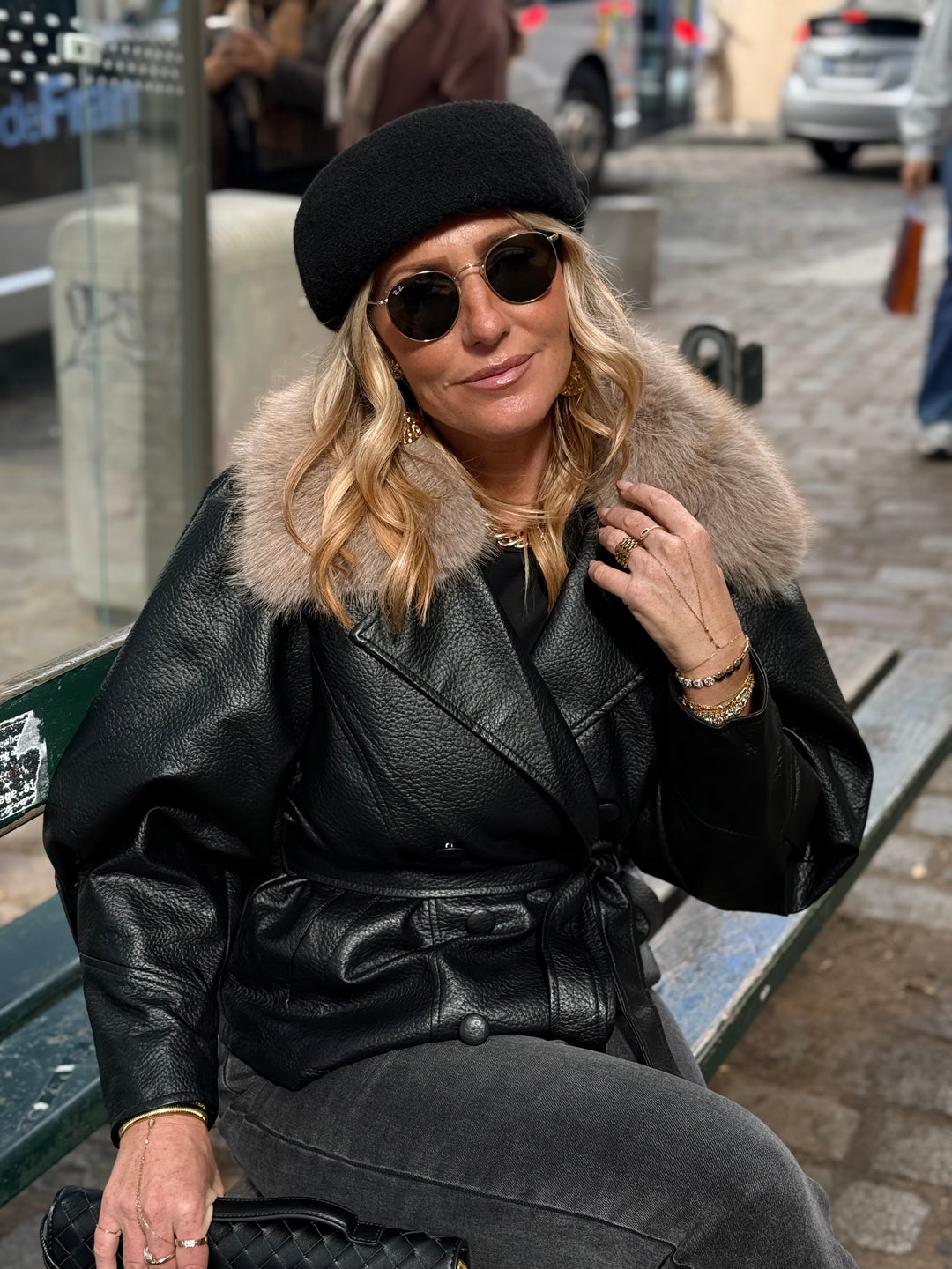 Veste similicuir Col fourrure Noir 202362