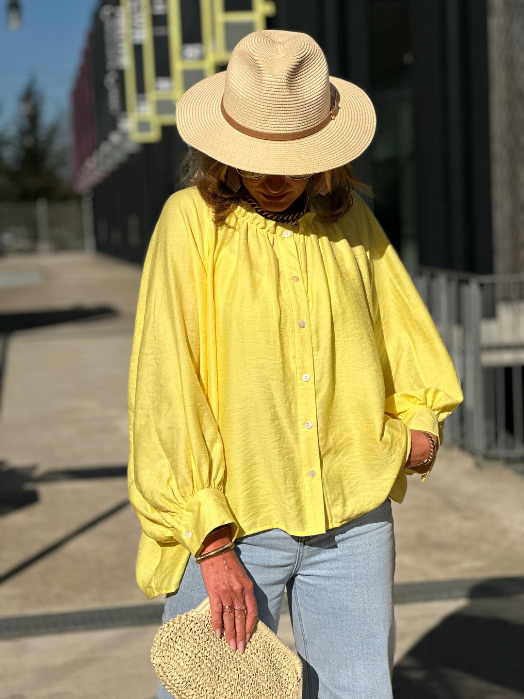 Chemise volant jaune 2935