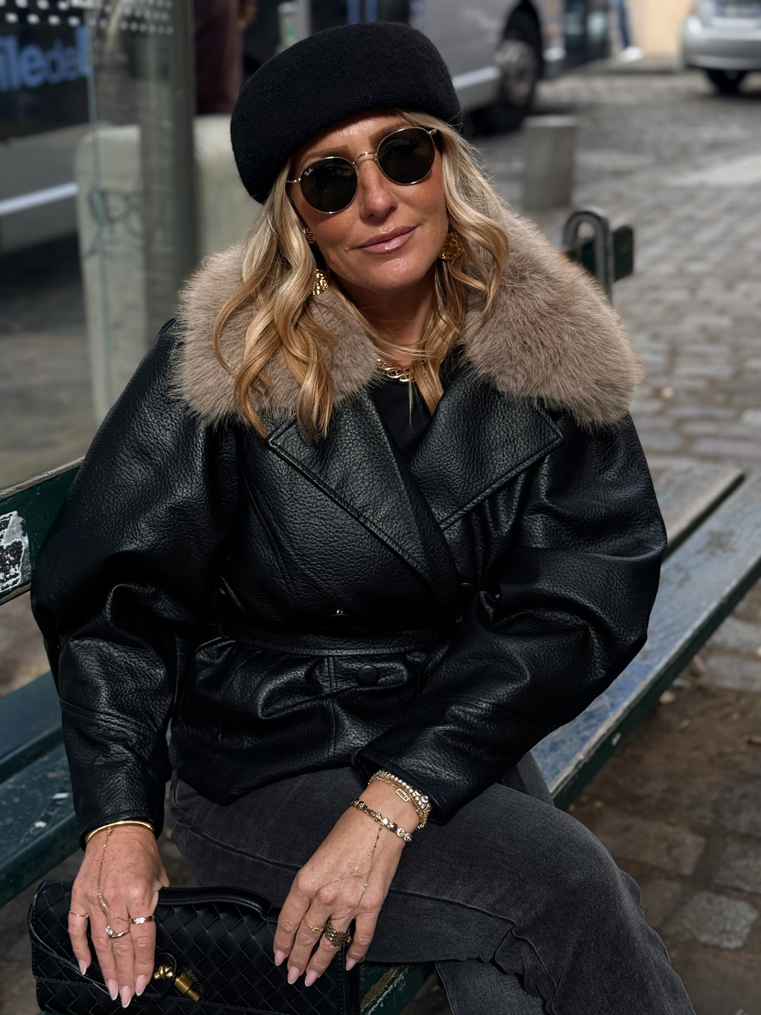 Veste similicuir Col fourrure Noir 202362