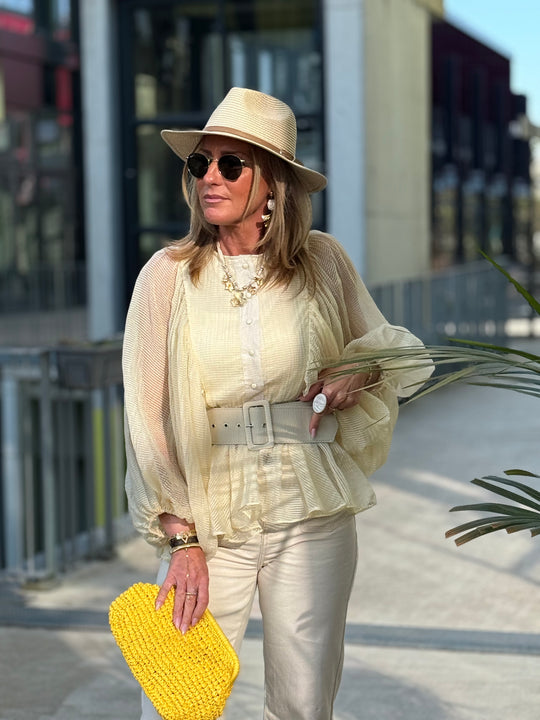 Blouse bouffante volant jaune H8030