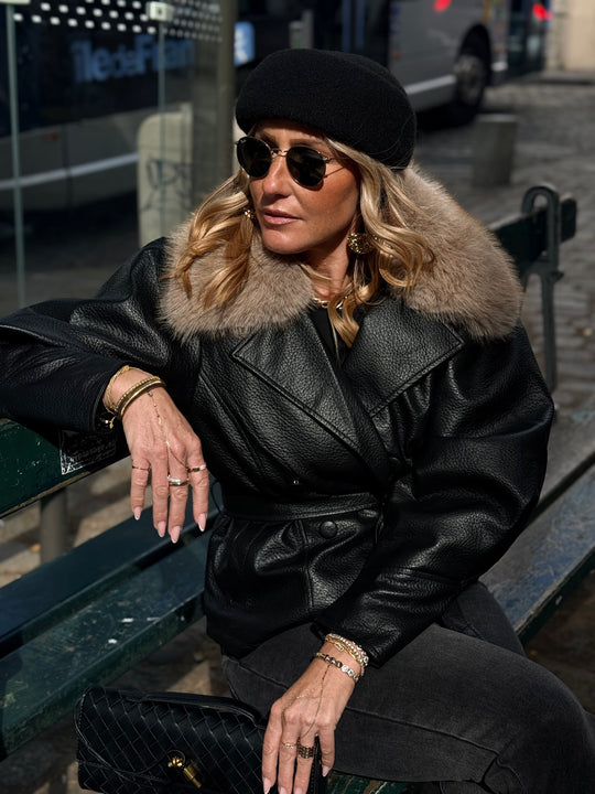 Veste similicuir Col fourrure Noir 202362
