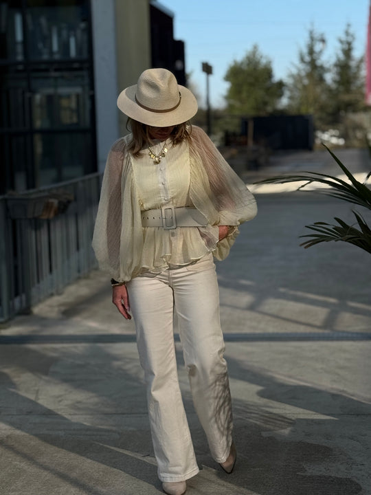 Blouse bouffante volant jaune H8030