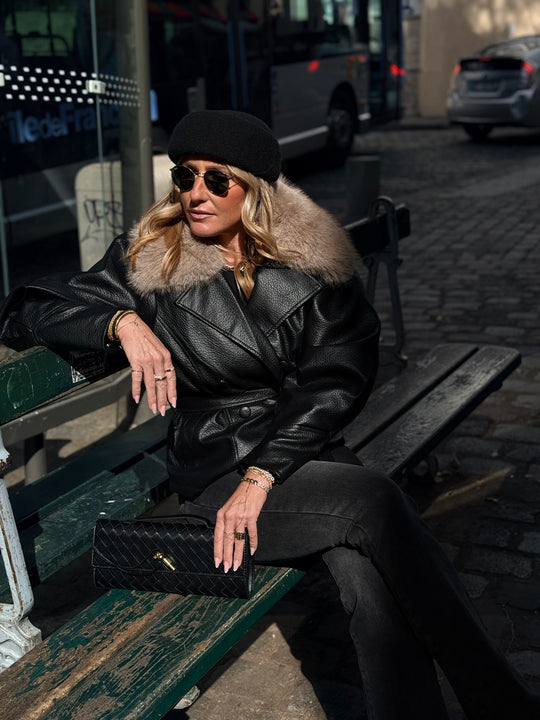 Veste similicuir Col fourrure Noir 202362