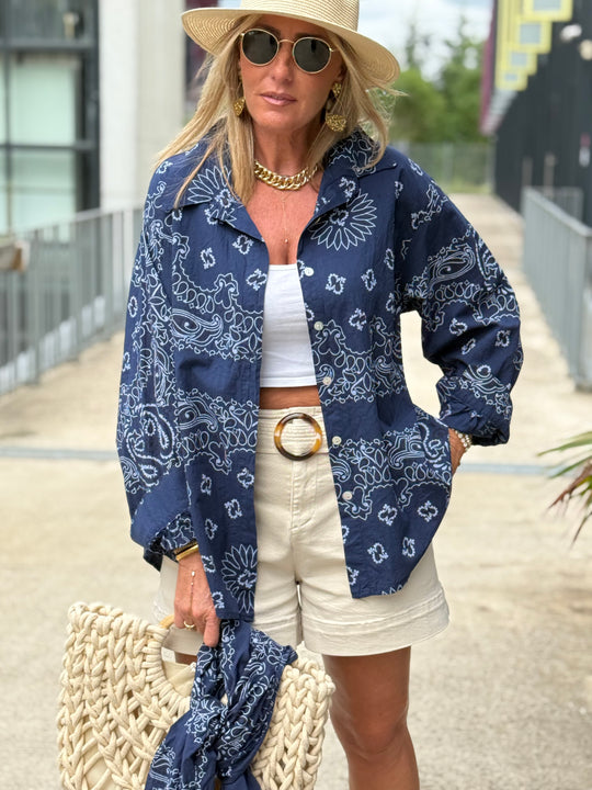 Chemise bandana avec écharpe bleu marine