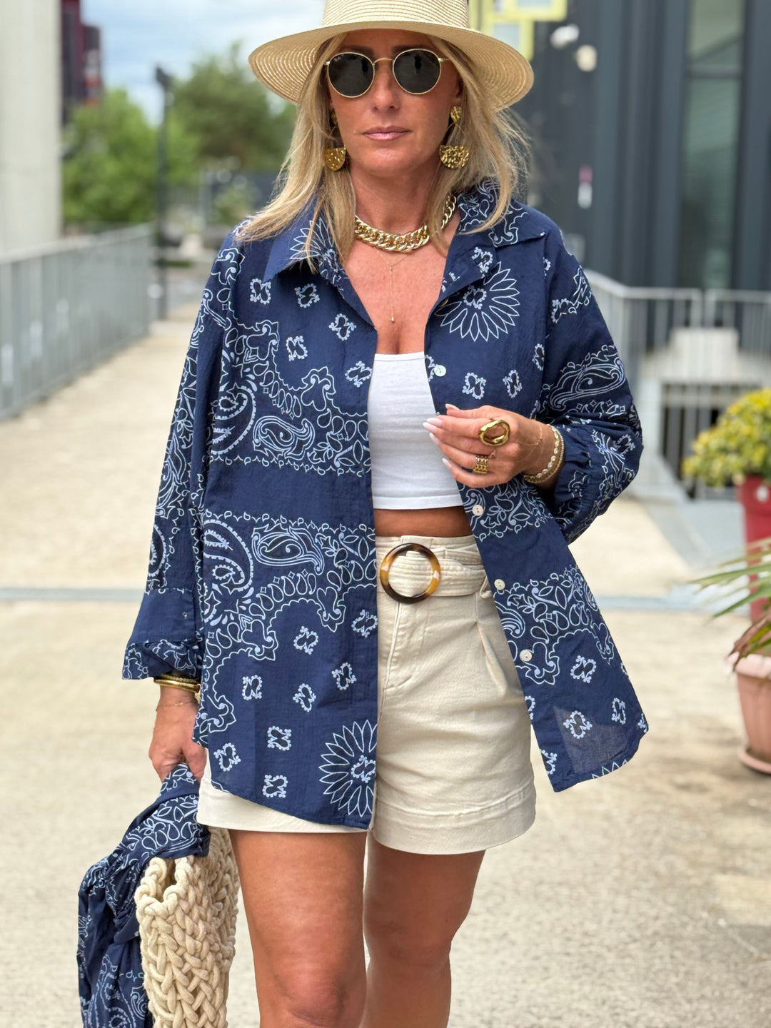 Chemise bandana avec écharpe bleu marine