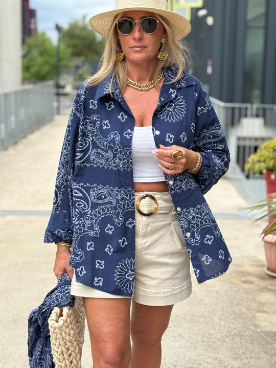 Chemise bandana avec écharpe bleu marine