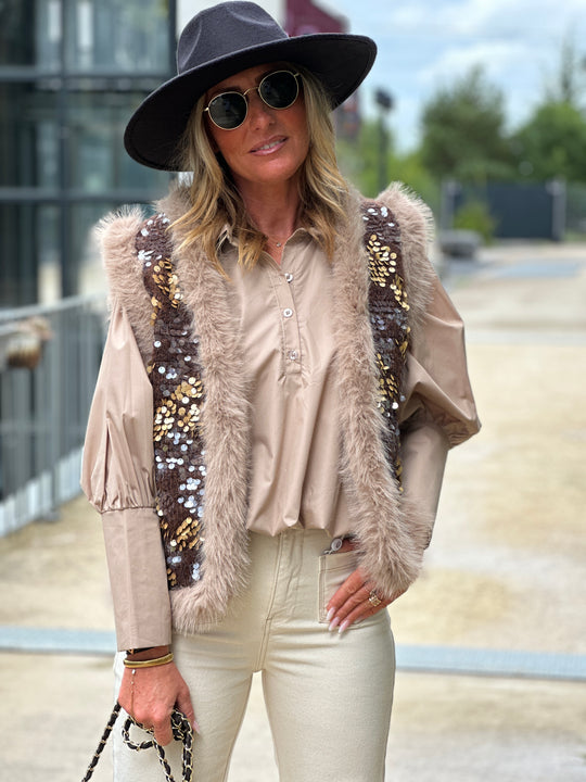 Gilet maille choco aux sequin